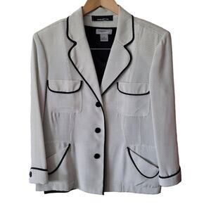 Jones New York Black Polk-a-Dot White Blazer Dress Jacket, Sz. Approx. 6